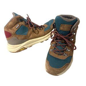 MERRELL Ontario Mid Waterproof Hiking Trail Boot Brown Teal 8 Vibram Gorpcore